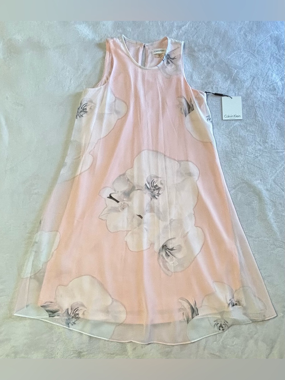 Calvin Klein NWT Blush Pink Floral Chiffon Trapeze Shift Dress Size 2 - Picture 6 of 15